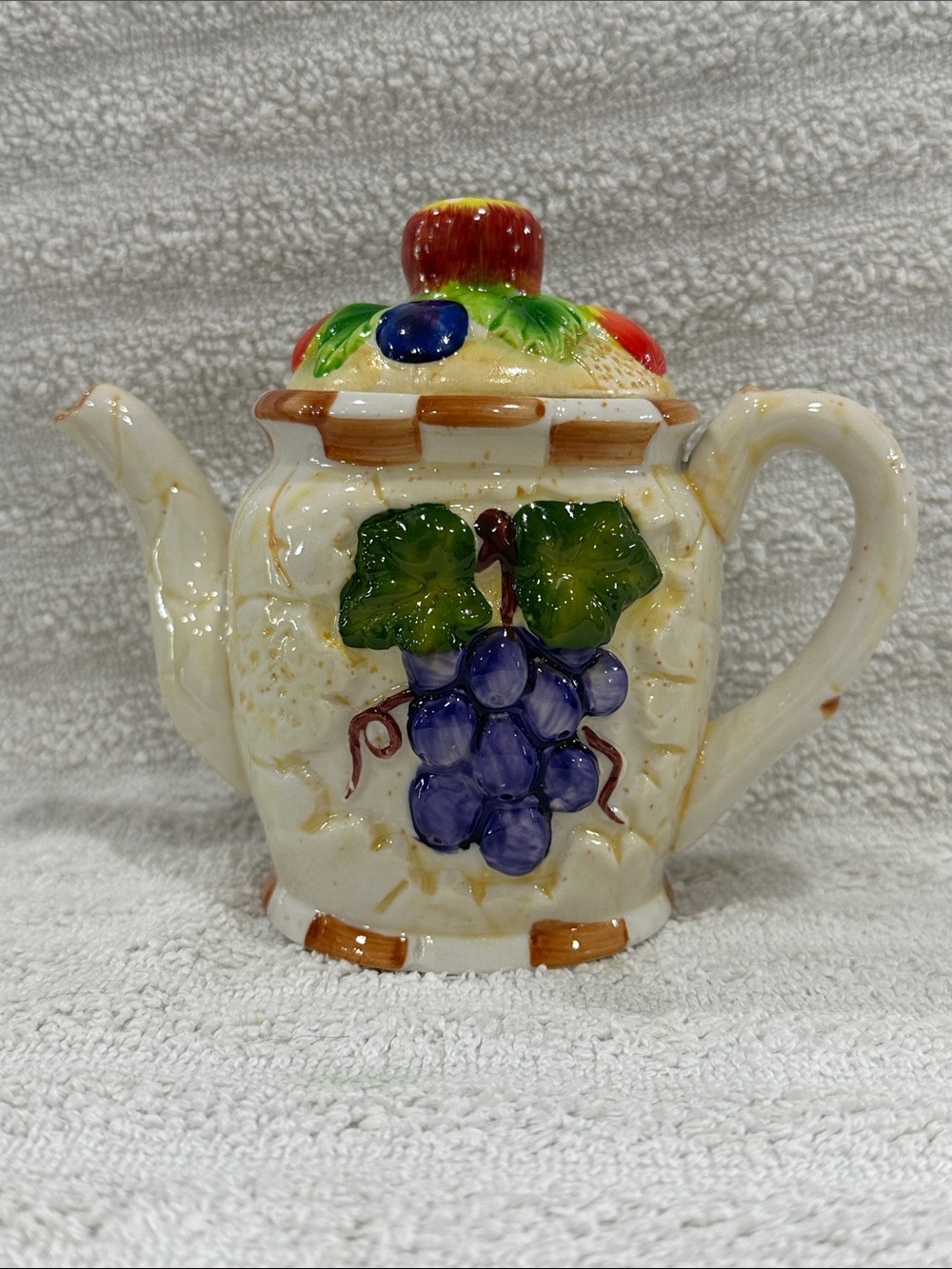 Handpainted Ceramic Teapot with Grape Motif - Multicolor